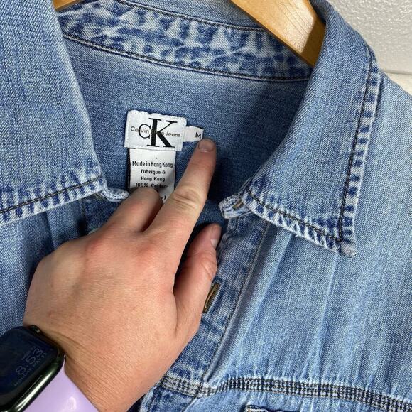 VINTAGE Calvin Klein Jeans Denim Long Sleeve Loose Fit Button Up Shirt Medium - Picture 3 of 9